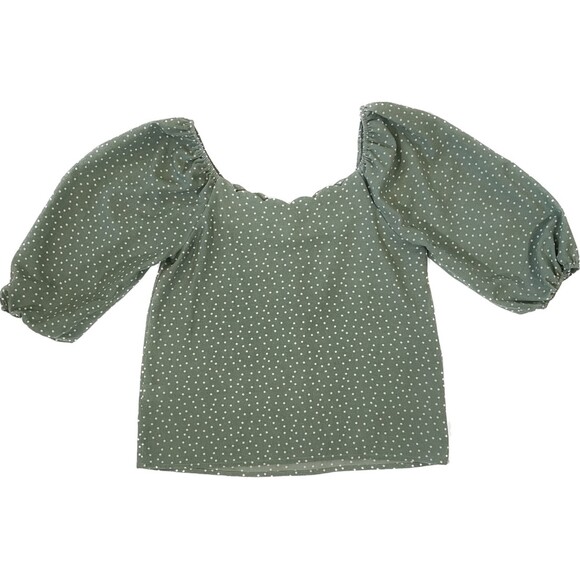 Monteau Los Angeles | Sage Green Polka Dot Peasant Top | Small - Picture 1 of 7